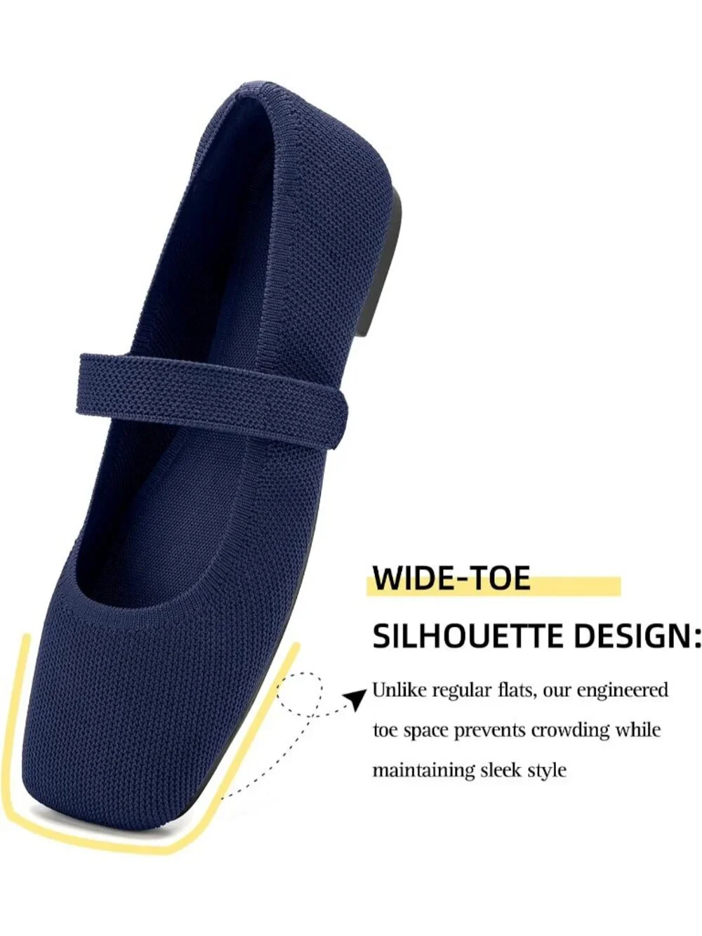Women's Navy Rubber Knit Wide Toe Adjustable Straps Flat Slip On Comfort Shoes